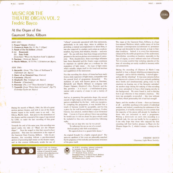 Fredric Bayco : Music For Theatre Organ Vol. 2 (LP, Album, Club)