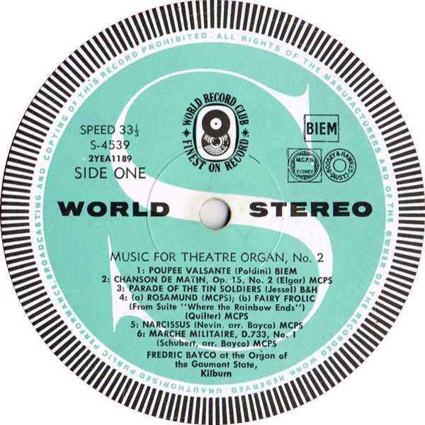 Fredric Bayco : Music For Theatre Organ Vol. 2 (LP, Album, Club)