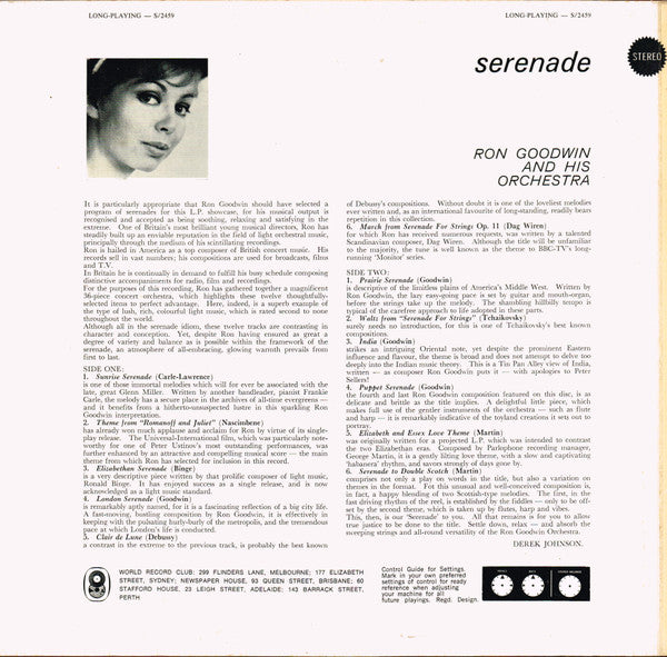 Ron Goodwin And His Orchestra : Serenade (LP, Album, Club, RE, 3rd)