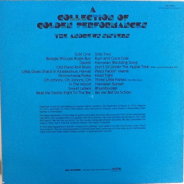 The Andrews Sisters :  A Collection Of Golden Performances (LP, Comp)