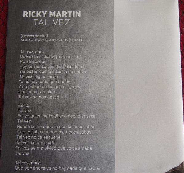 Ricky Martin : Tal Vez (CD, Single, Promo)