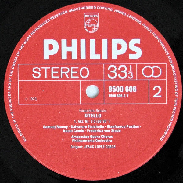 Gioacchino Rossini  -  José Carreras - Frederica Von Stade - Salvatore Fisichella - Samuel Ramey - Gianfranco Pastine - Nucci Condò - Philharmonia Orchestra - Jesús López-Cobos : Otello (3xLP, Album + Box)
