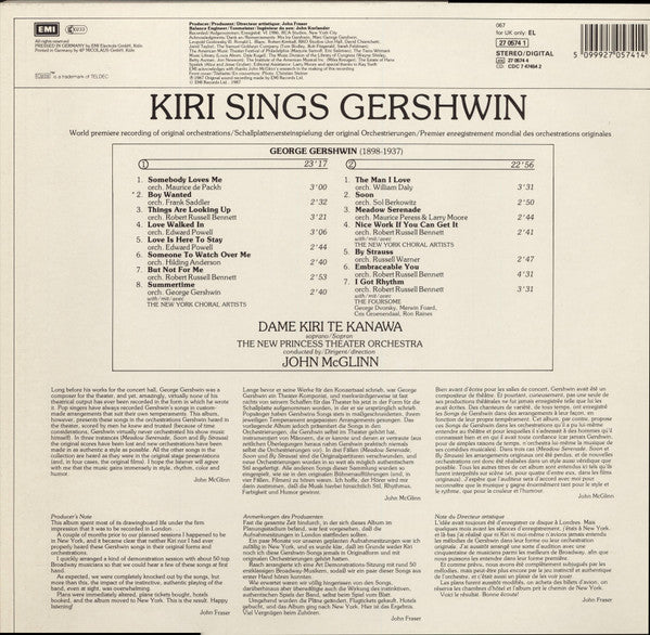 Kiri Te Kanawa - John McGlinn, The New Princess Theater Orchestra : Kiri Sings Gershwin (LP, Gat)