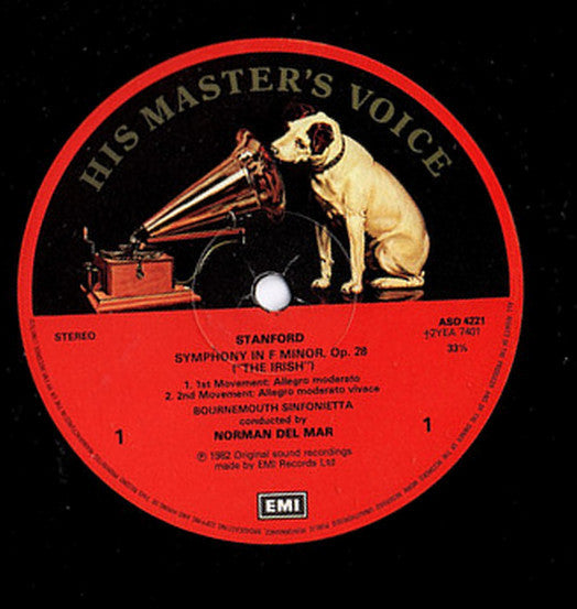Stanford*, Norman Del Mar, Bournemouth Sinfonietta : 'Irish' Symphony (LP)