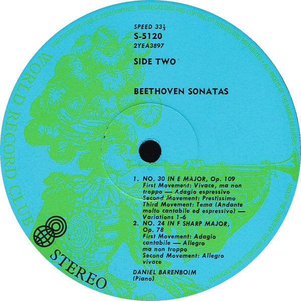Beethoven* - Daniel Barenboim : Piano Sonatas No. 2 In A, Op. 2 No. 2; No. 30 In E, Op. 109; No. 24, In F Sharp, Op. 78 (LP, Album, Club, 1st)