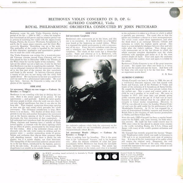 Beethoven* : Violin Concerto In D Opus 61 (LP, Album, Club, RE)
