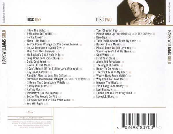 Hank Williams : Gold (2xCD, Comp, RM, RP)