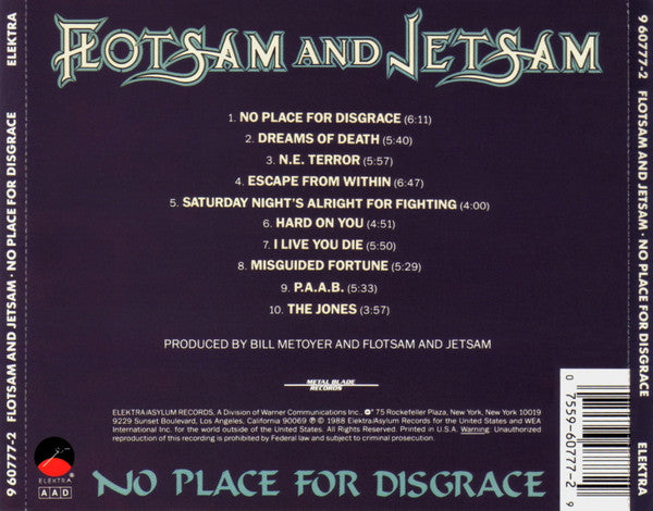 Flotsam And Jetsam : No Place For Disgrace (CD, Album)
