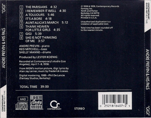 André Previn & His Pals : Modern Jazz Performances Of Songs From Gigi (CD, Album, RE)