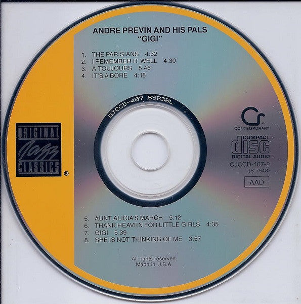 André Previn & His Pals : Modern Jazz Performances Of Songs From Gigi (CD, Album, RE)