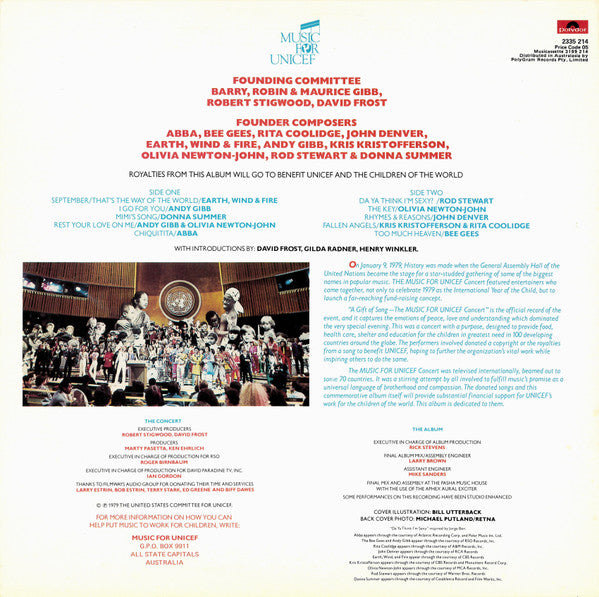 Various : Music For Unicef Concert (A Gift Of Song) (LP, Album)