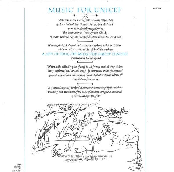Various : Music For Unicef Concert (A Gift Of Song) (LP, Album)
