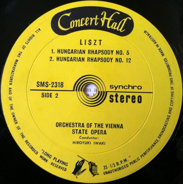 Liszt*, Orchestra Of The Vienne State Opera*, Iwaki* : Hungarian Rhapsodies No. 2-5-6-12-15 (LP, Album)