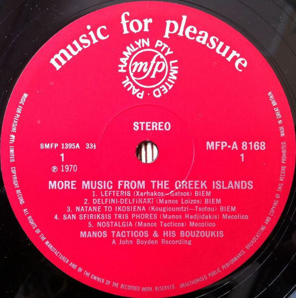 Tacticos And His Bouzoukis : More Music From The Greek Islands (LP, Album)
