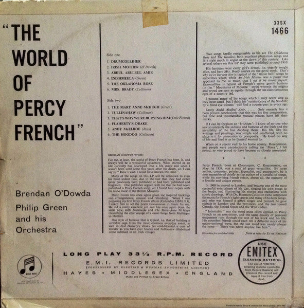 Brendan O'Dowda with Philip Green And His Orchestra : The World Of Percy French (LP, Album, Mono)
