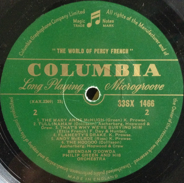 Brendan O'Dowda with Philip Green And His Orchestra : The World Of Percy French (LP, Album, Mono)