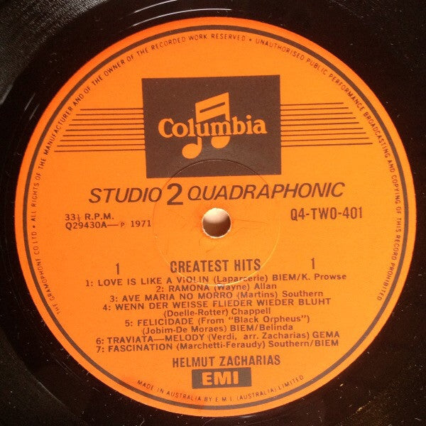 Helmut Zacharias : Greatest Hits (LP, Comp, Quad)