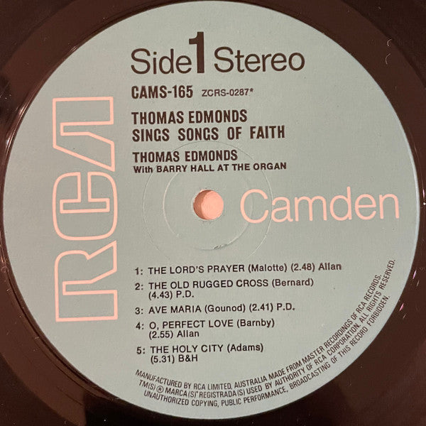 Thomas Edmonds With Barry Hall (3) : Thomas Edmonds Sings Songs Of Faith (LP)