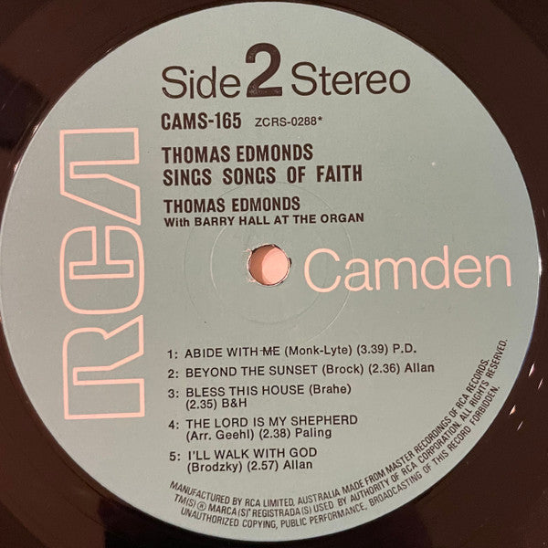 Thomas Edmonds With Barry Hall (3) : Thomas Edmonds Sings Songs Of Faith (LP)