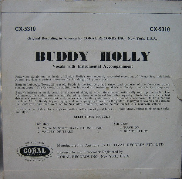 Buddy Holly : (You're So Square) Baby I Don't Care (7", EP)