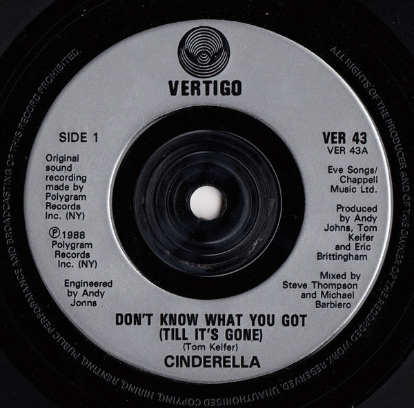 Cinderella (3) : Don't Know What You Got (Till It's Gone) (7", Single, Sil)