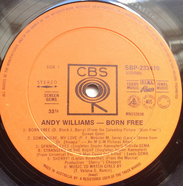 Andy Williams : Born Free (LP, Album)