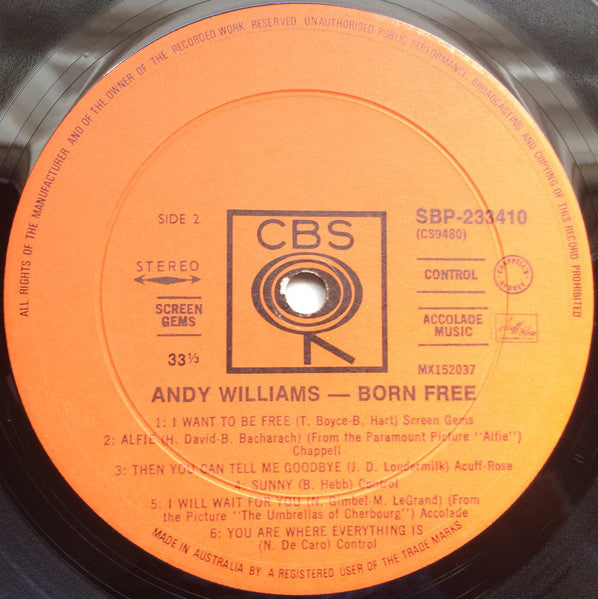 Andy Williams : Born Free (LP, Album)