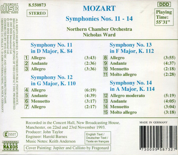 Mozart*, Northern Chamber Orchestra, Nicholas Ward : Symphonies Nos. 11-14 (CD, Album)