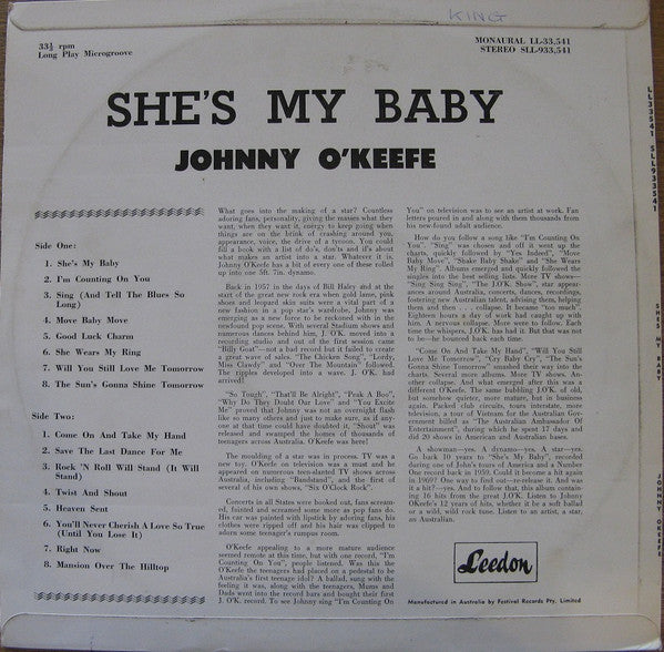Johnny O'Keefe : She's My Baby (LP, Comp)