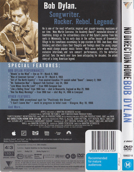 Bob Dylan, Martin Scorsese : No Direction Home: Bob Dylan (A Martin Scorsese Picture) (2xDVD-V, PAL, Reg)