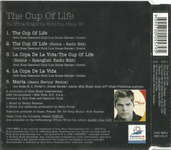 Ricky Martin : The Cup Of Life (The Official Song Of The World Cup, France '98) (CD, Single)