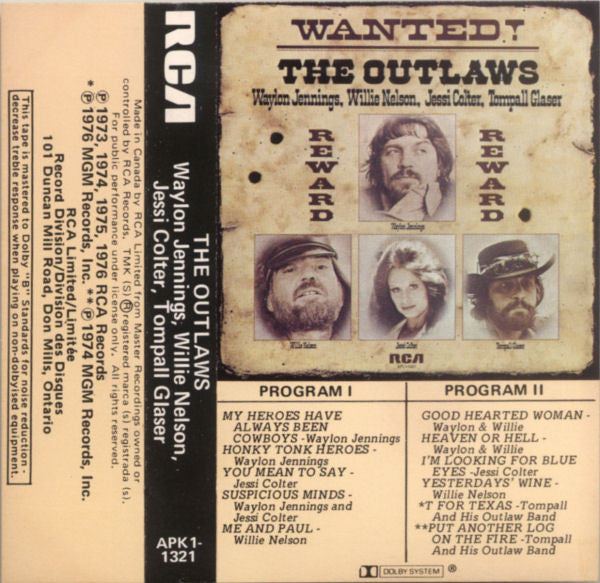 Waylon Jennings, Willie Nelson, Jessi Colter, Tompall Glaser : Wanted! The Outlaws (Cass, Comp, RE, Dol)