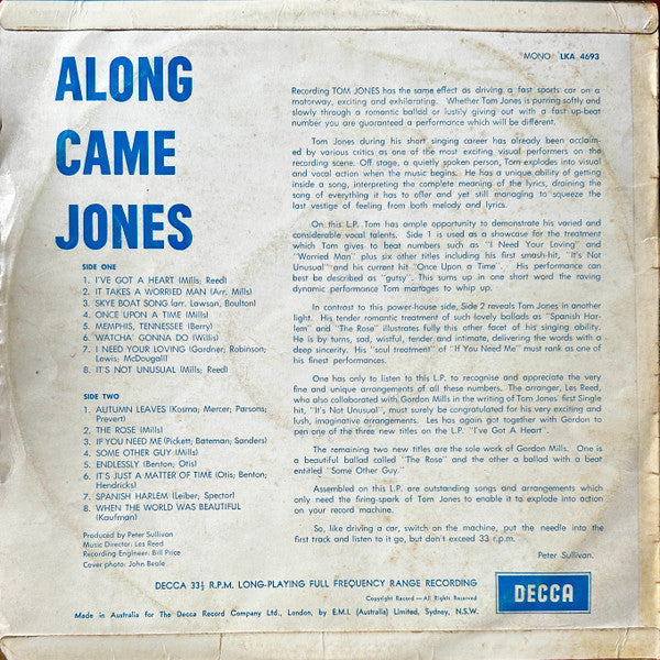 Tom Jones : Along Came Jones (LP, Album, Mono)