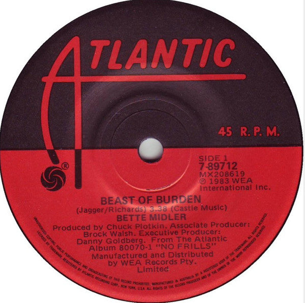 Bette Midler : Beast Of Burden (7", Single)