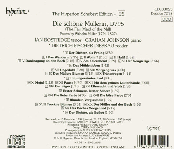 Schubert* - Ian Bostridge, Dietrich Fischer-Dieskau, Graham Johnson (2) : Die Schöne Müllerin (CD, Album)