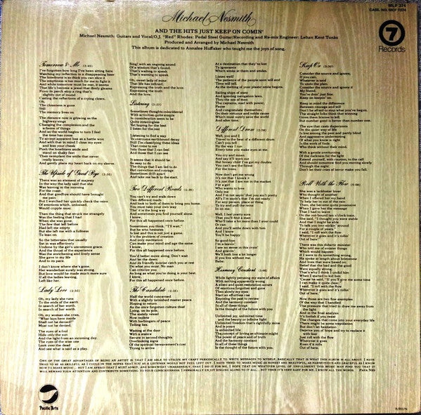 Michael Nesmith : And The Hits Just Keep On Comin' (LP, Album, RE)