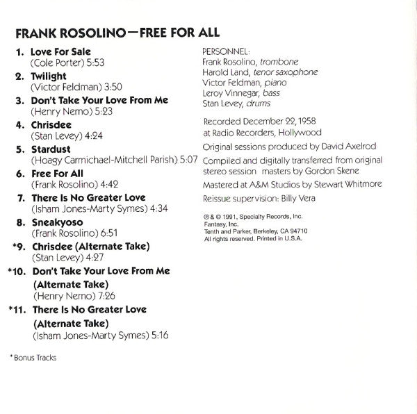Frank Rosolino : Free For All (CD, Ltd, RE)