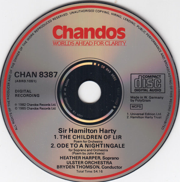 Hamilton Harty*, Heather Harper, Ulster Orchestra, Bryden Thomson : The Children Of Lir / Ode To A Nightingale (CD, Album)