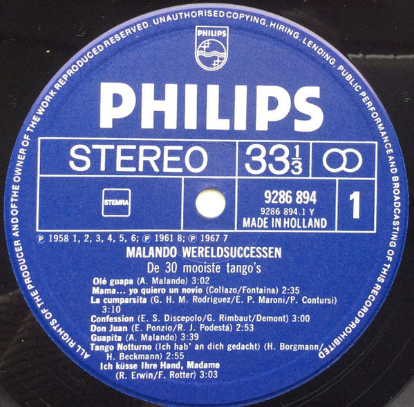 Malando And His Tango Orchestra : Wereldsuccessen (2xLP, Comp)