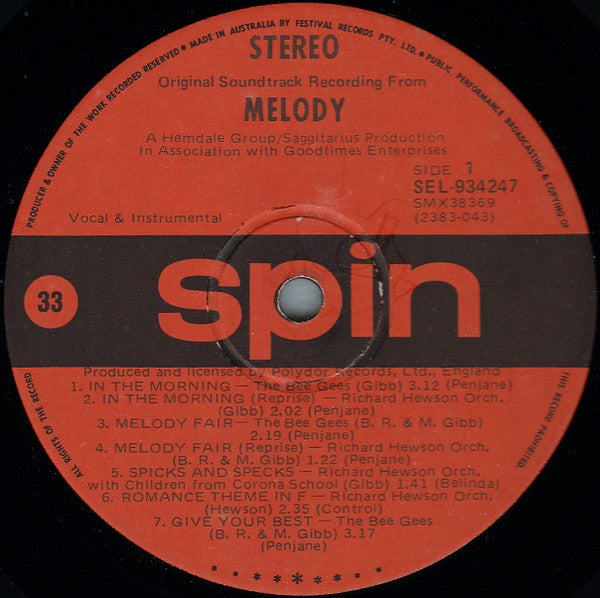 Various : Original Soundtrack Recording From Melody (LP, Album)