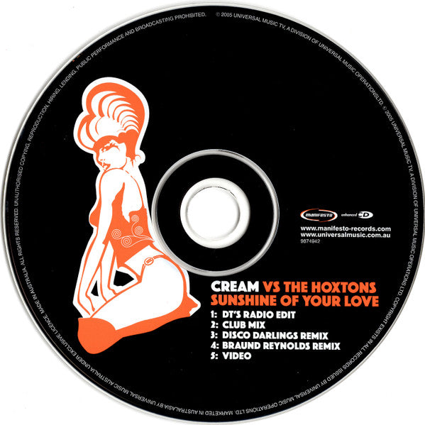 Cream (2) Vs. The Hoxtons : Sunshine Of Your Love (CD, Single, Enh)