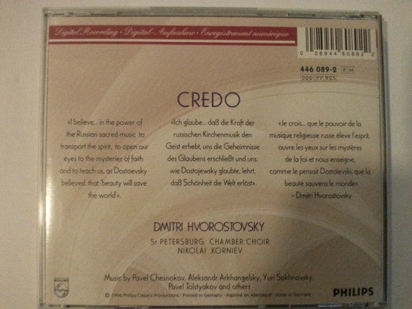 Dmitri Hvorostovsky, St Petersburg Chamber Choir, Nikolai Korniev : Credo (CD, Album)