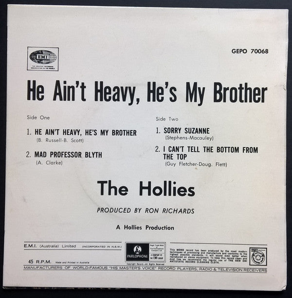 The Hollies : He Ain't Heavy He's My Brother (7", EP, Mono)