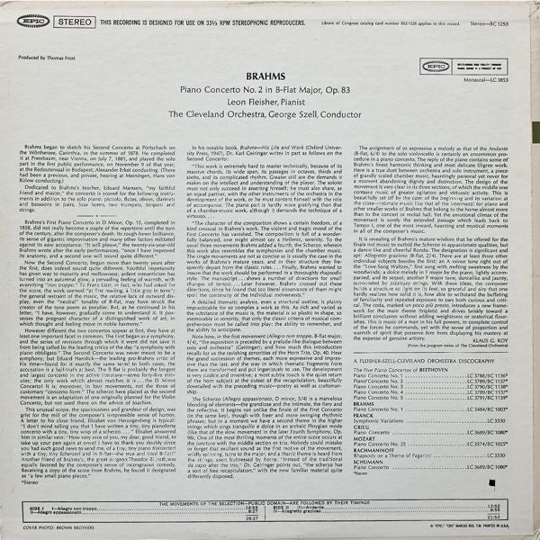 Leon Fleisher With George Szell And The Cleveland Orchestra - Johannes Brahms : Concerto No. 2 In B-Flat Major (LP)