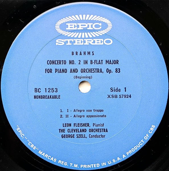 Leon Fleisher With George Szell And The Cleveland Orchestra - Johannes Brahms : Concerto No. 2 In B-Flat Major (LP)