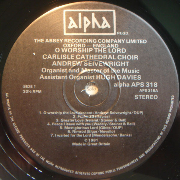 Carlisle Cathedral Choir Directed By Andrew Seivewright / Hugh Davies (6) : O Worship The Lord (LP)