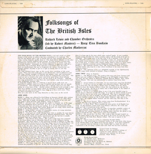 Richard Lewis (3) (Tenor) ♦  Chamber Orchestra* Conducted By Charles Mackerras* : Folksongs Of The British Isles (LP, Album, Mono, Club)