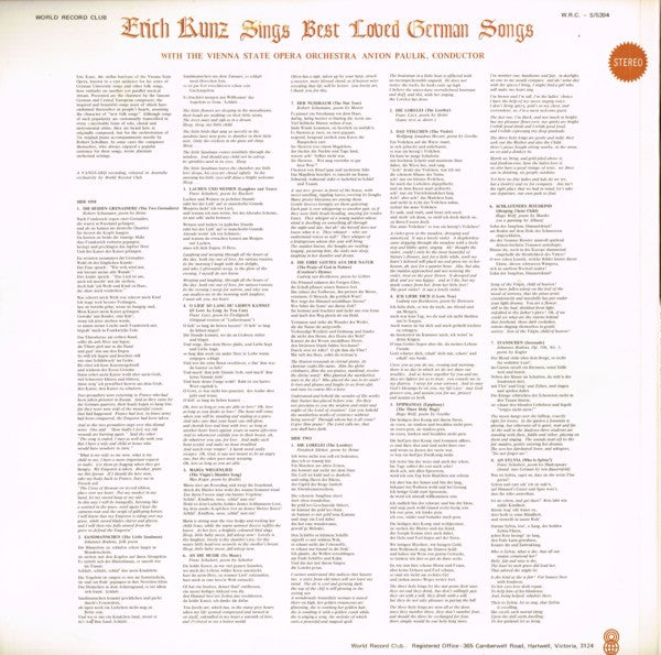 Erich Kunz : Erich Kunz Sings Best Loved German Songs (LP, Album, Club)