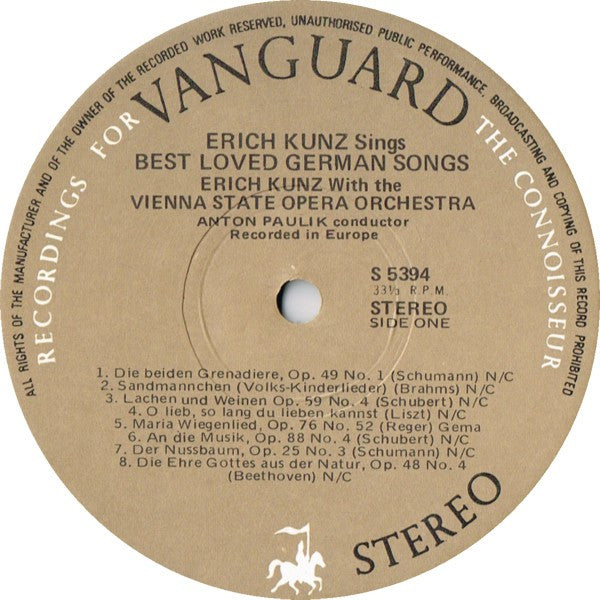Erich Kunz : Erich Kunz Sings Best Loved German Songs (LP, Album, Club)