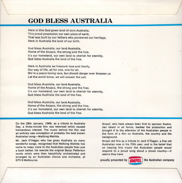 GTV-9 Orchestra & Choir : God Bless Australia (7", Single)